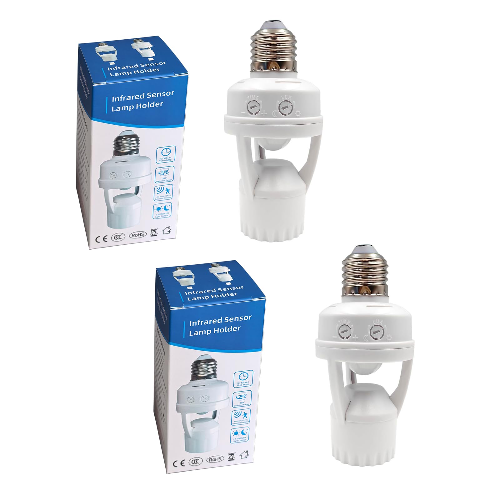 Uuhafsa PIR Motion Sensor Light Socket, E26/E27 Smart Lamp Bulb Holder Adapter Auto On/Off Light Control Suitable for Garage Basement Porch Storage Room (2Pack)