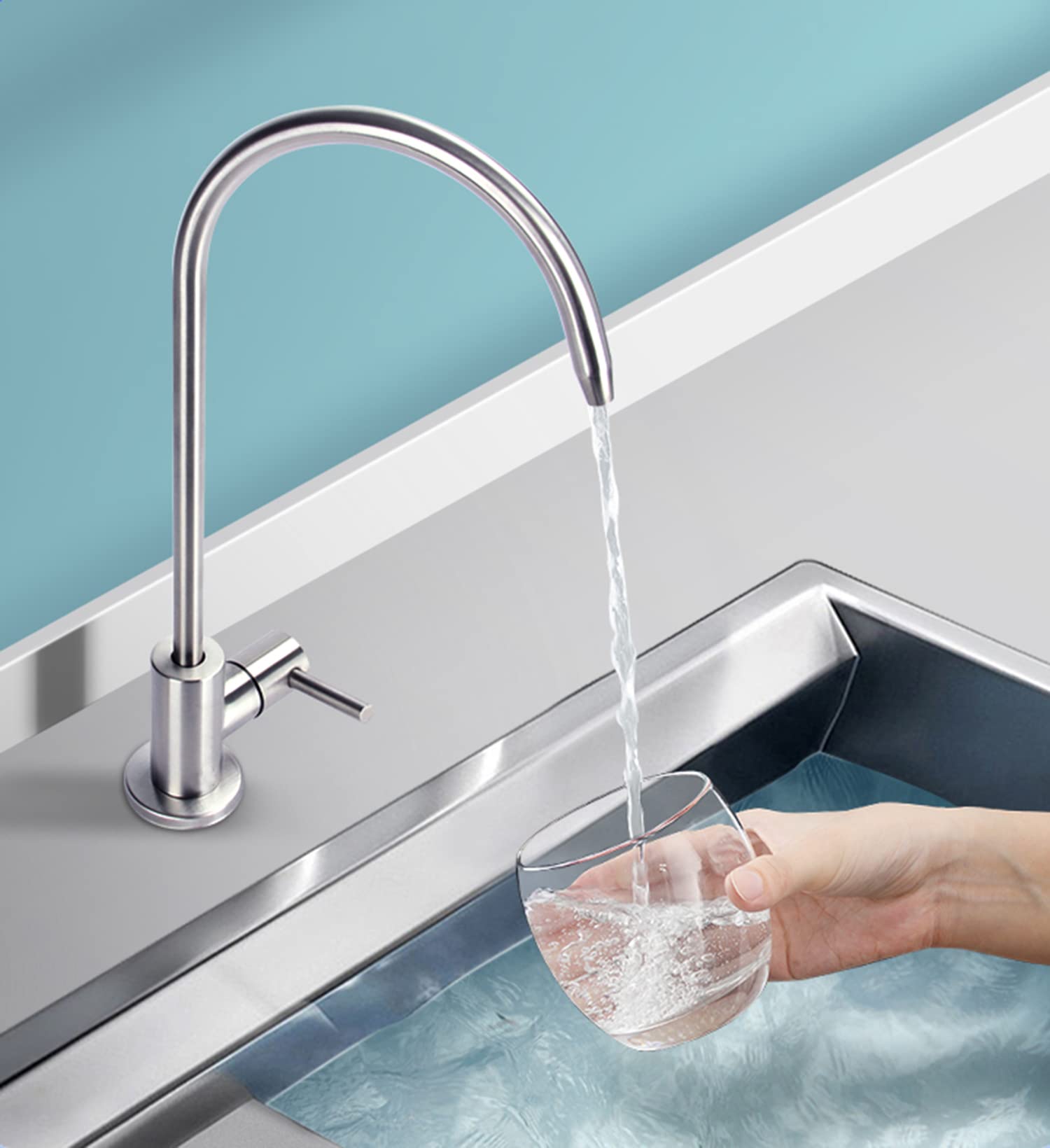 Grifo de agua potable para cocina, grifo de ósmosis inversa 100% sin plomo, grifo de agua filtrada de cocina de acero inoxidable, grifo RO de níquel cepillado con tubo de rosca más largo