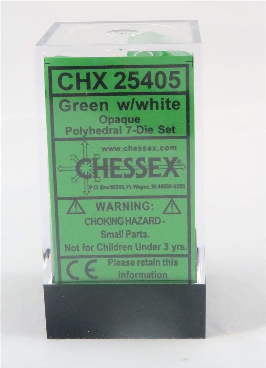 Polyhedral 7-Die Opaque Dice Set - Green with White