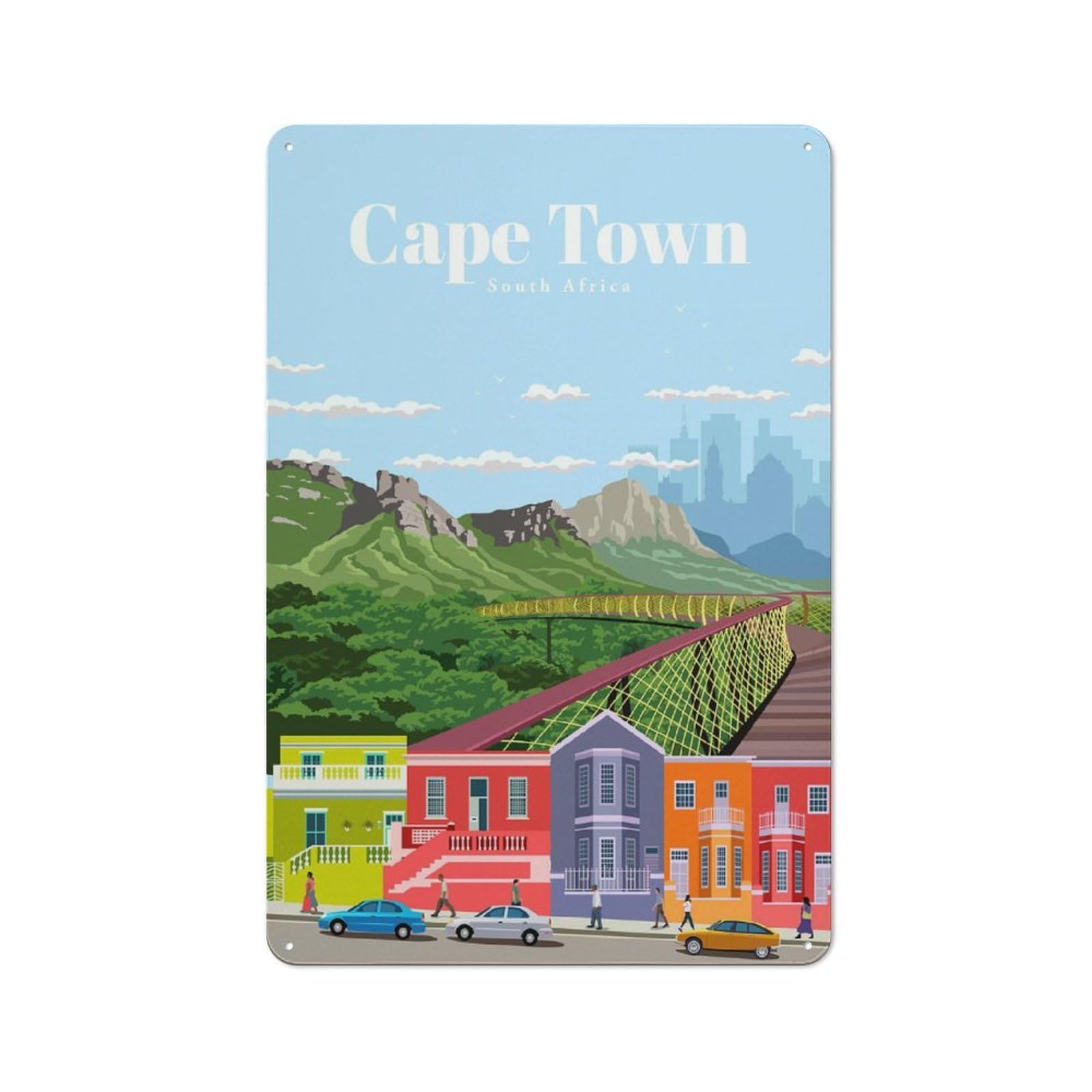 Junmoney Travel To Cape Town 30X20cm Vintage Tin Sign With For Hobby Room Or Studio, For Winter Interiors And Metal Sign Collectors
