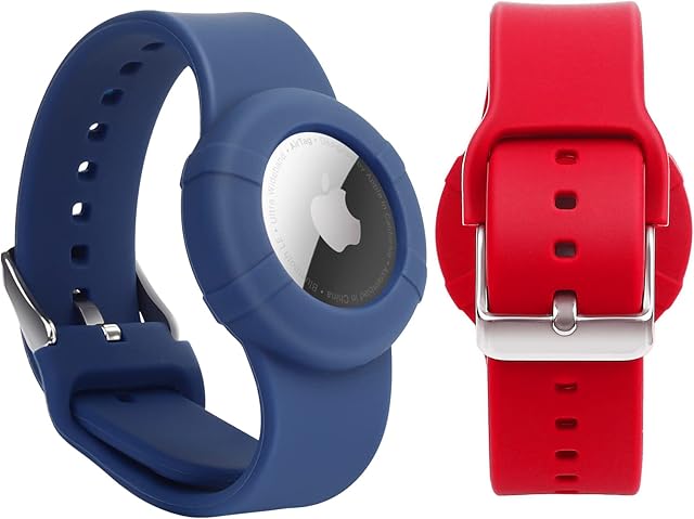 2 Pack Airtag Wristband Compatible with Apple AirTag,Soft Adjustable Airtag Bracelet, Airtag Watch Band for Kids Toddler Baby Children Elders (Blue&Red)