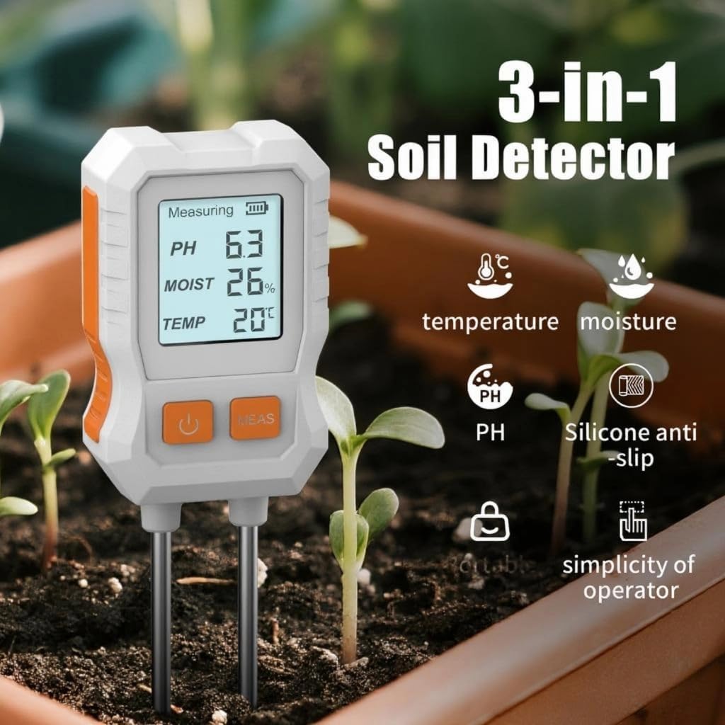 3 in 1 Digital Soil Tester for Acidbase Value Temp Moisture with LCD Display Garden Use