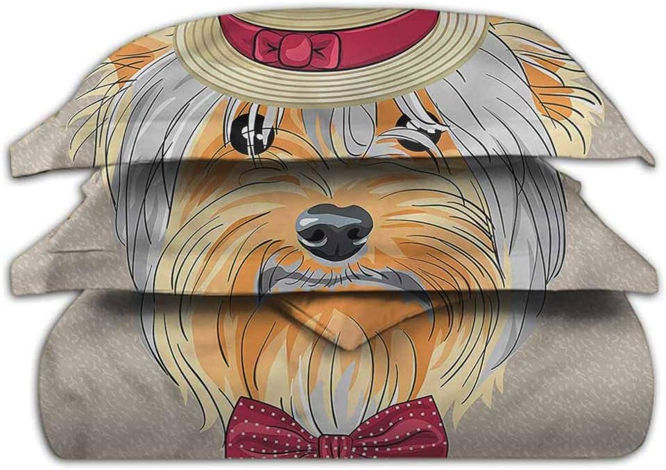 Mannwarehouse Yorkie Cover SetHipster Gentleman Dog Bedding Sets 3 Pieces (1 Duvet Cover + 2 Pillow Shams) Double-Needle Durable Stitching Comfy - Full 80"x90"