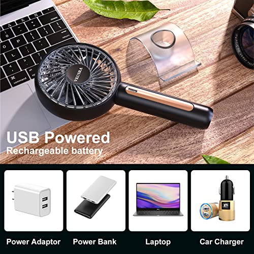 Handventilator, Ventilator Klein Handventilator Akku Aufladbar mit 4 Windgeschwindigkeit und Einstellbare Kopfstützen, USB Ventilator Tragbarer Fan für Reisen, Büro, Zuhause, Draußen, Innen - Schwarz 5