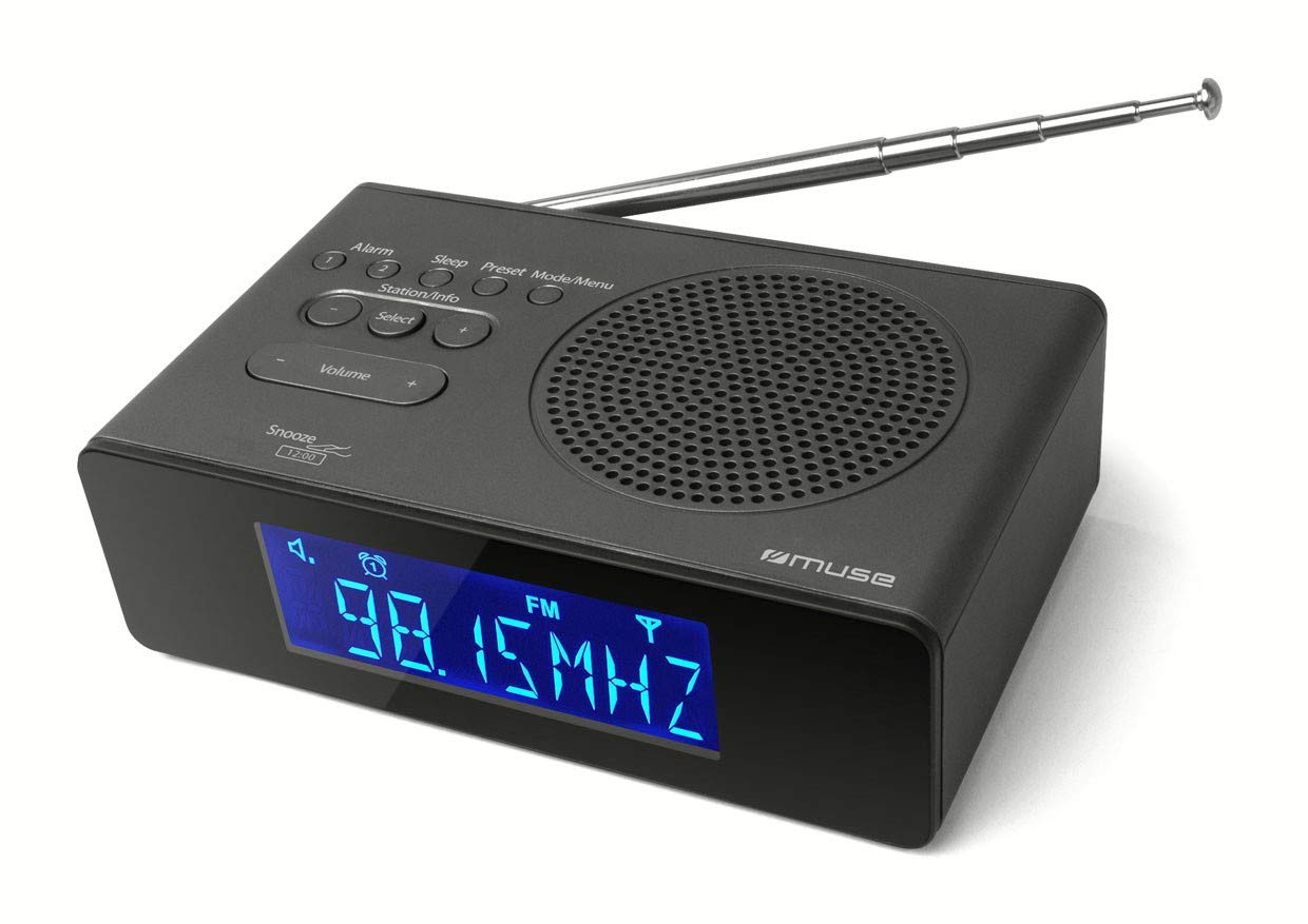 Muse M-195 CDB Radio Alarm Clock on a bedside table