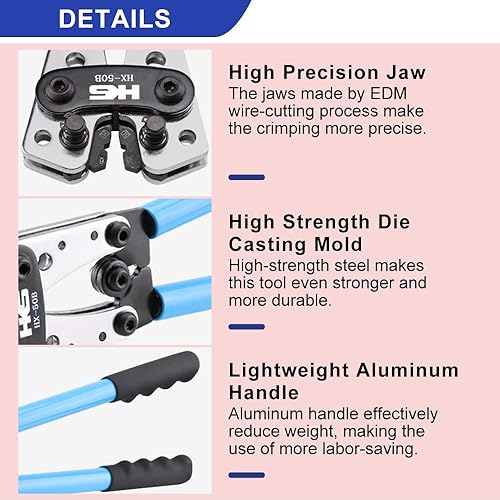 Miniatura 5 de HKS Herramienta de prensado de terminales de cable de batería 10-1 AWG con 20 terminales de anillo de cobre y 20 tubos termorretráctiles forrados