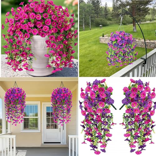 2Pcs Artificial Hanging Flowers for Outdoors, Fake Flowers for Decor Outdoor,Fake Trailing Plants Morning Glory Decoration UV Resistant, Decor Garden Porch Wedding for Pots & Patio image 3