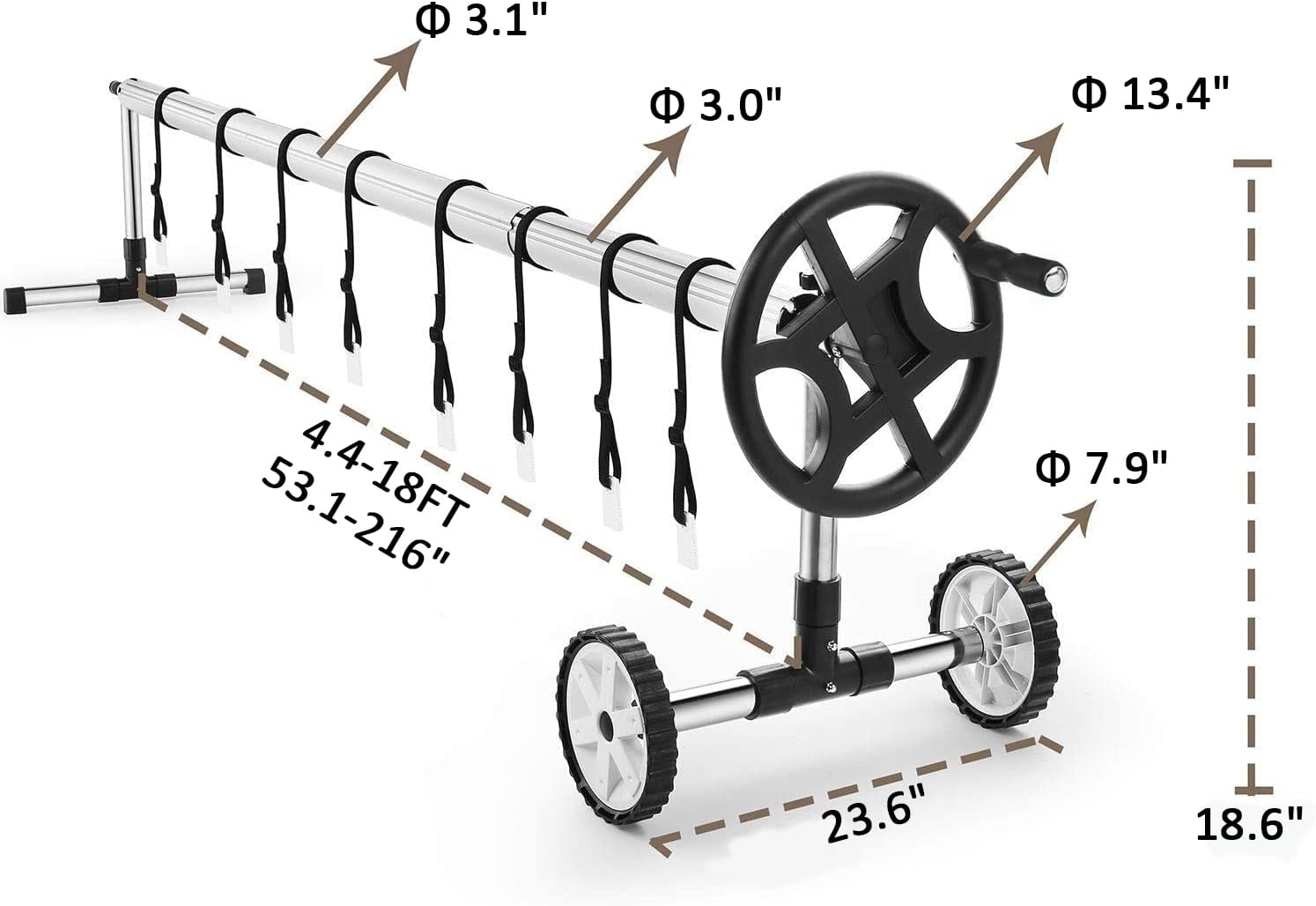 18FT Swimming Pool Cover Reel Set Aluminum Pool Solar Cover Reel w/Hand Crank and Wheels for Inground Pools Solar Blanket Reel