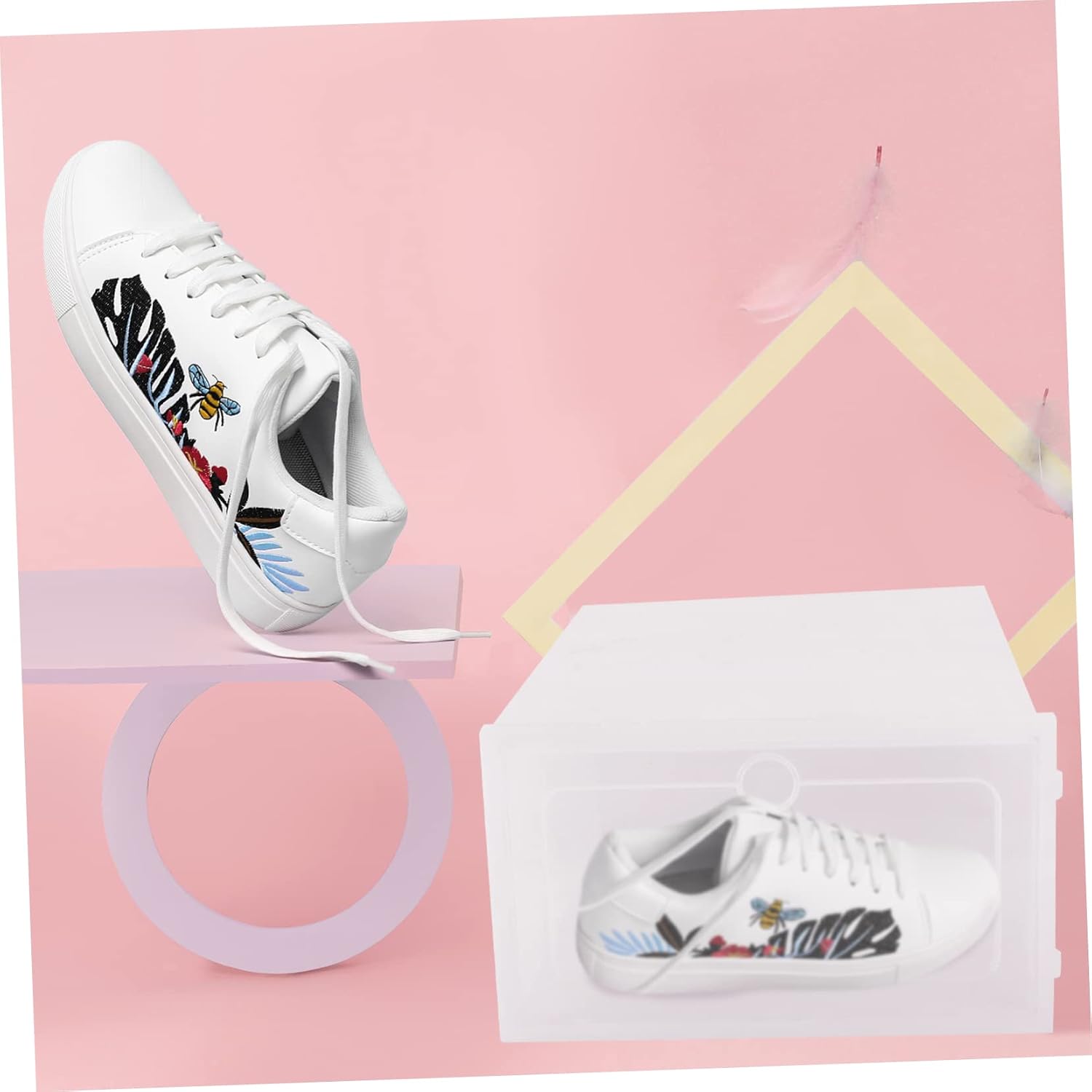 2pcs Stackable Plastic Shoe Storage Boxes Thick Design for Organized Closets Entryways Large White for Sneakers Boots