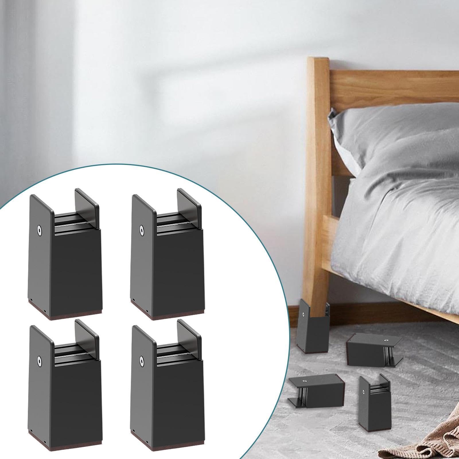 4 Elevadores de Cama Ajustables para Muebles con Diseño Antideslizante Y Abrazadera de Tornillo para Sofá, Negro, Altura 100mm