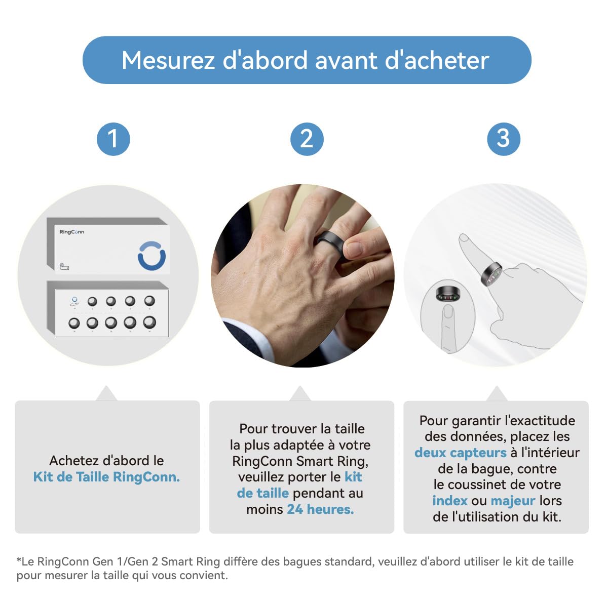 RingConn Gen 1 Smart Ring für Frauen/Herren, ohne App-Abonnement, Size First mit Größenkit, 7 Tage Akkulaufzeit, Fitness- und Schlaftracker, kompatibel mit iOS & Android (Schwarz, Größe 8)