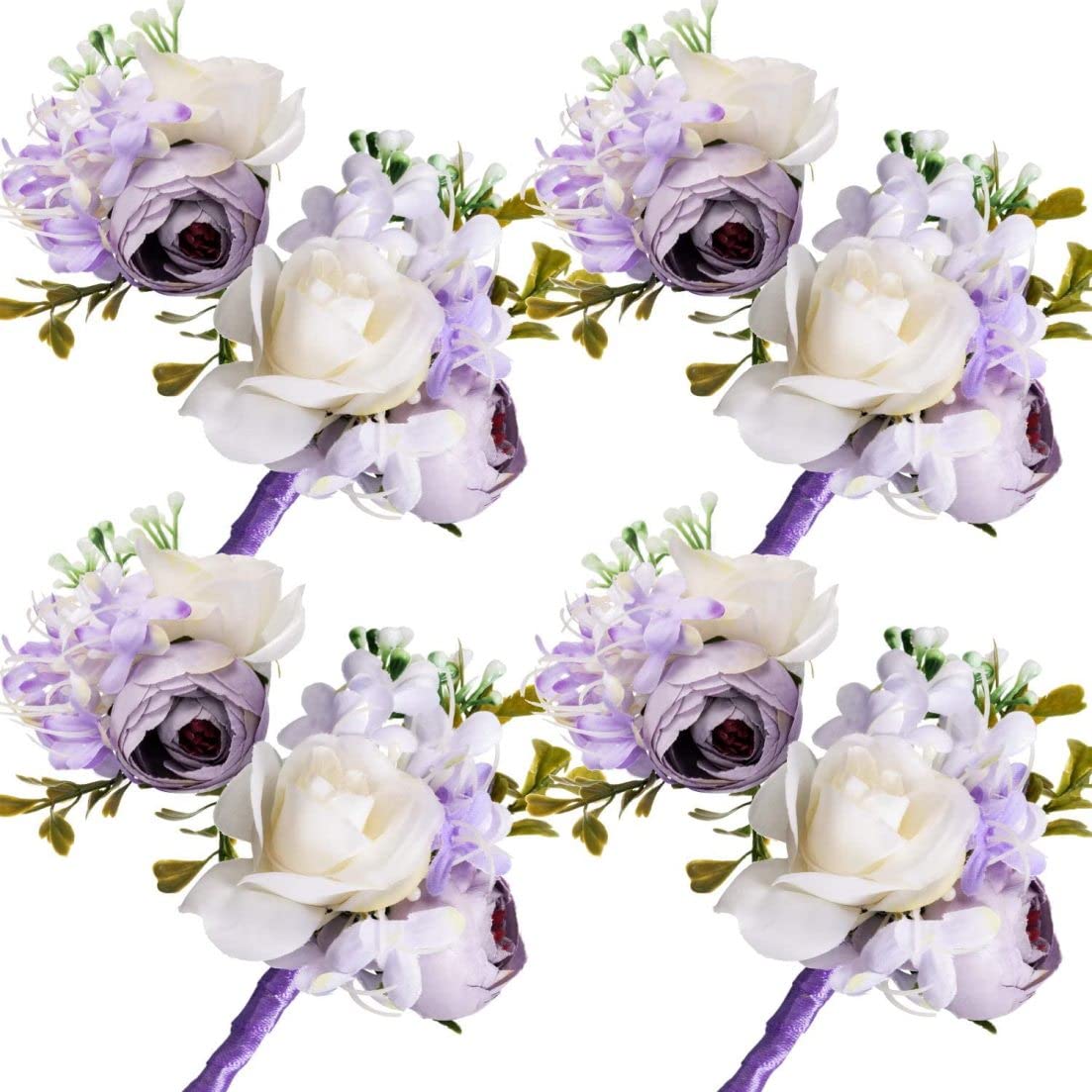 Boutonnière de mariage et corsage rose pour un cortège champêtre et romantique