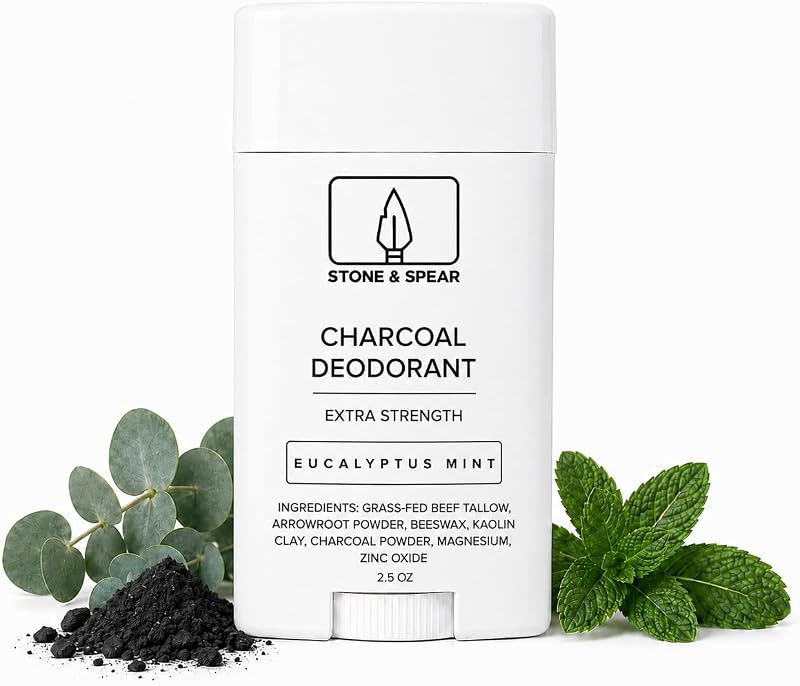 Desodorante Stone & Spear Charcoal Tallow Eucalyptus Mint, sem alumínio