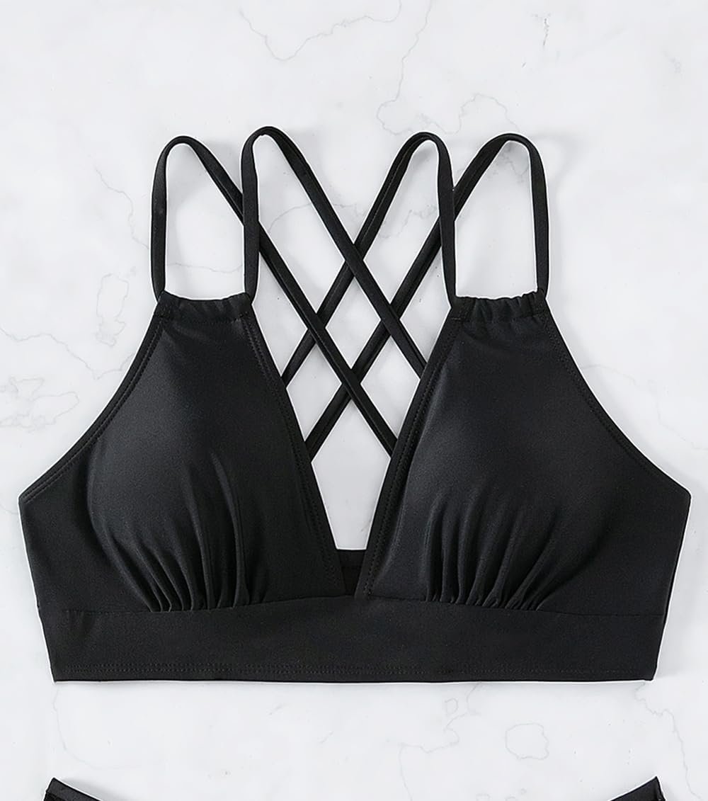 Tainehs Women's Push Up V Neck Bikini Tops Criss Cross Back Padded Bathing Suit Top Only - Image 4