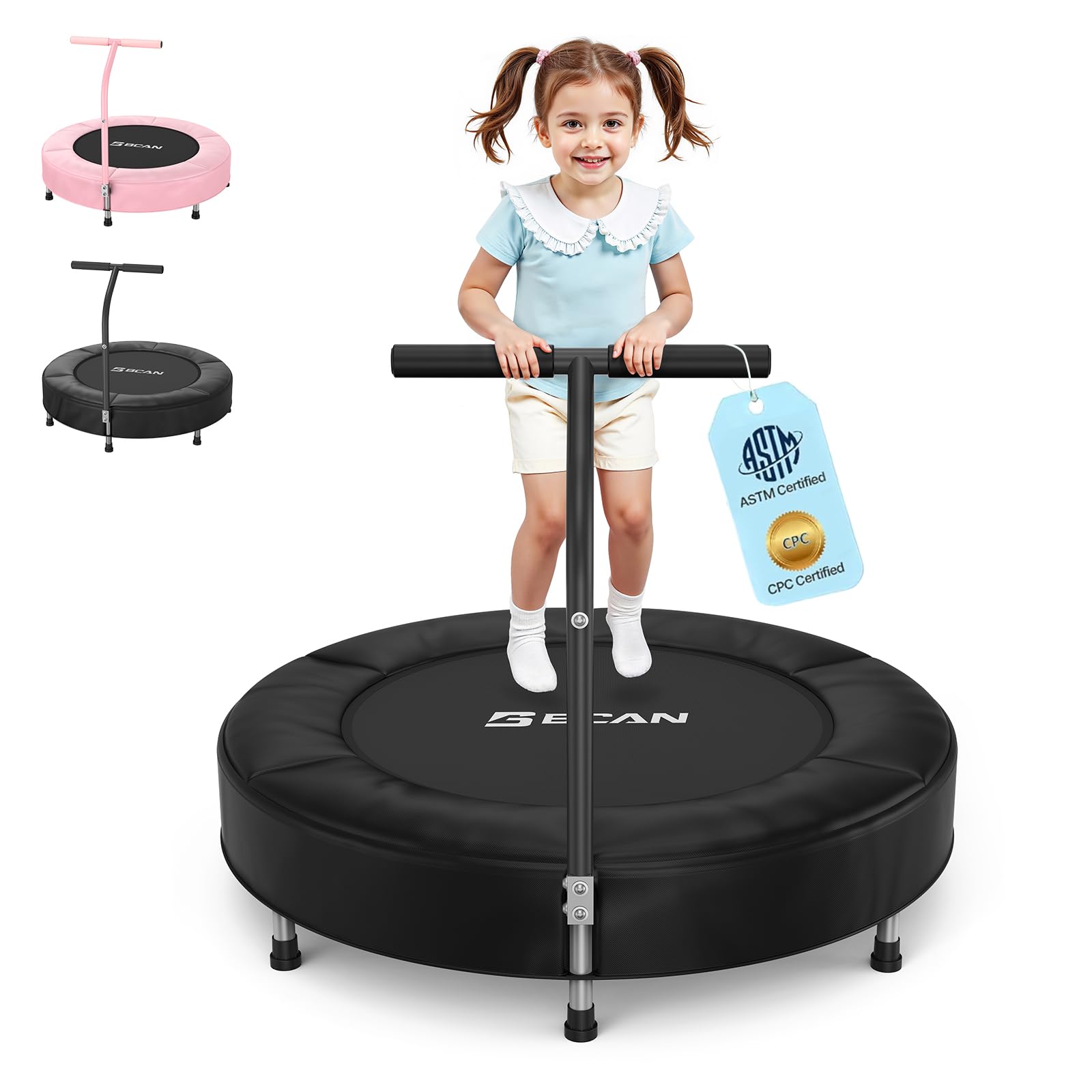 Photo 1 of BCAN 36'' Toddler Trampoline, ASTM Certified - Kids Trampoline for Ages 1-6, Foam Handle & Safe Thickened Cover, Mini Trampoline for Kids Indoor, Easy to Assemble