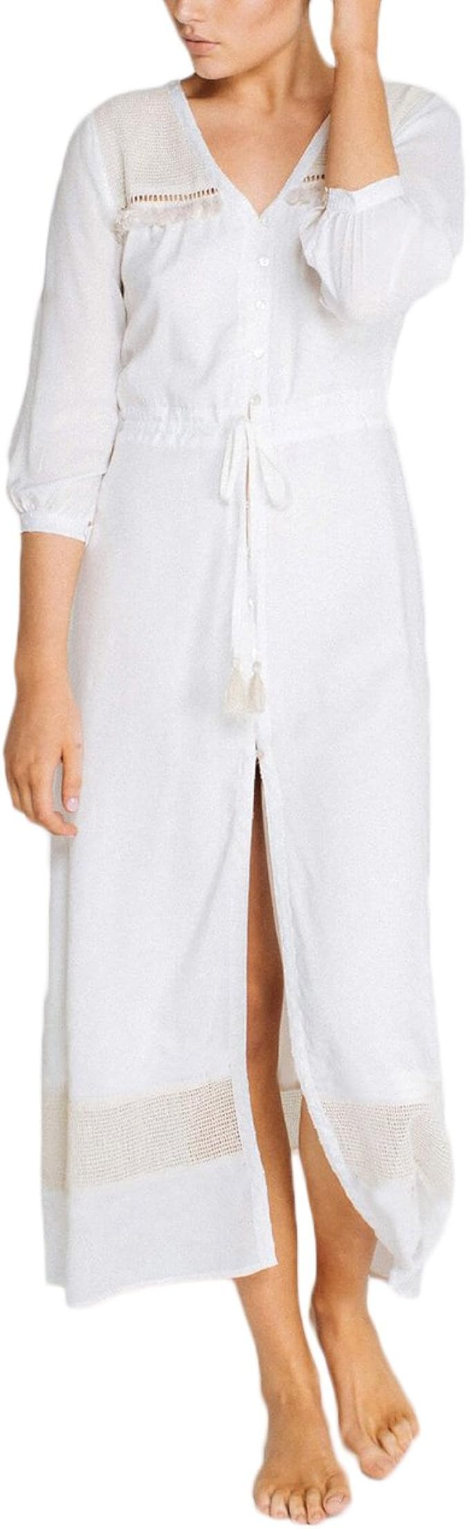 Vestidos Largos De Verano Mujer Elegantes Casual Suelta Vestido Playa Manga  3/4 V Cuello con Botones Niñas Ropa Moda Chic Hippies Cardigan Largos Pareos  Playa Bikini Cover Up: Amazon.es: Ropa