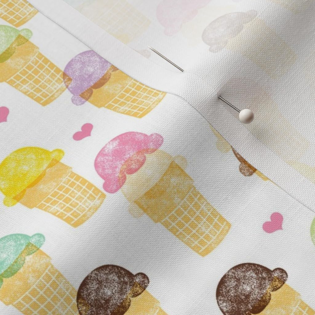Spoonflower Fabric - Scoop Ice Cream Cone Hearts Pastel Small Scale Summer Kids Print On Printed on Petal Signature Cotton Fabric Fat Quarter - Sewing Quilting Apparel Crafts Decor