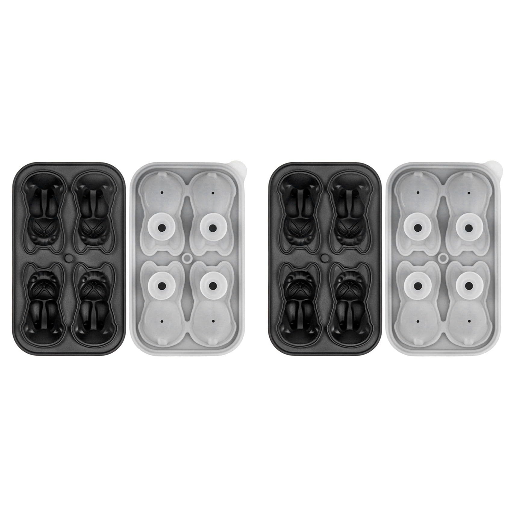 Hndhbfgrt 2X French Bulldog Ice-Cube Mold, 4 Hole Fun Shapes Frenchie Bull Dog Ice-Cube Tray for Whiskey,Cocktail, Black