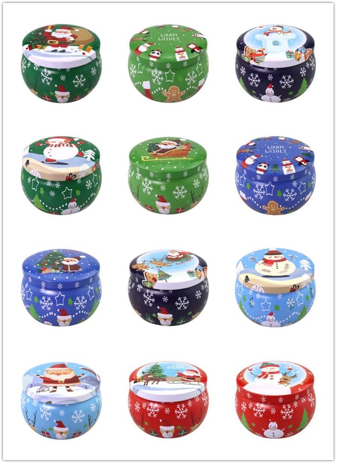Christmas Scented Candle Tin Jar Portable Travel Soy Wax Plant Essential Oil Candle Gift Box Suit with Fragrance Home Decoration (Mixed Color,20pcs)