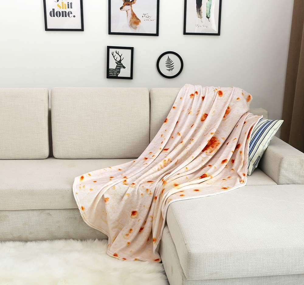 CASOFU Burritos Blanket, Burritos Tortilla Blanket, Food Flour Tortilla Throw Blankets, Soft and Comfortable Giant Flannel Taco Blanket for Adults. (Yellow Orange, 71 inches)