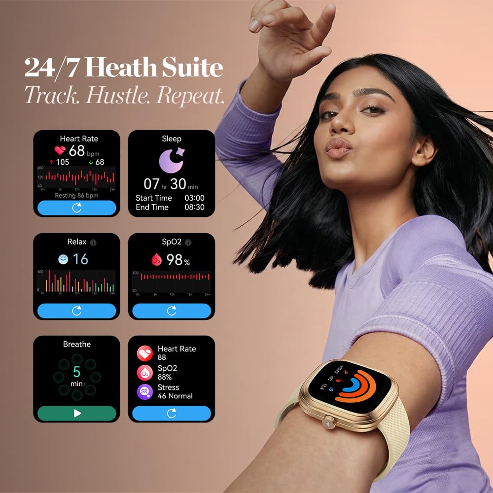 Fastrack Ryz Smart Watch for Women,1.72” Super Ultra VU Display,Dynamic 60Hz Refresh Rate,AI Voice,Functional Crown,1ATM,BT Calling,HRM,SpO2 & Multiple Menu Styles,24/7 Health Suite -Ivory White — Amazon image 7