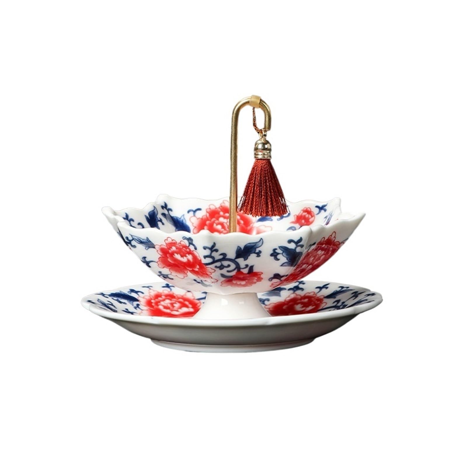 colador cerámica Colador de té cerámica en forma paraguas con soporte, filtro reutilizable for Infusor Gongfu for hojas sueltas para Hogar y Oficina(B1)