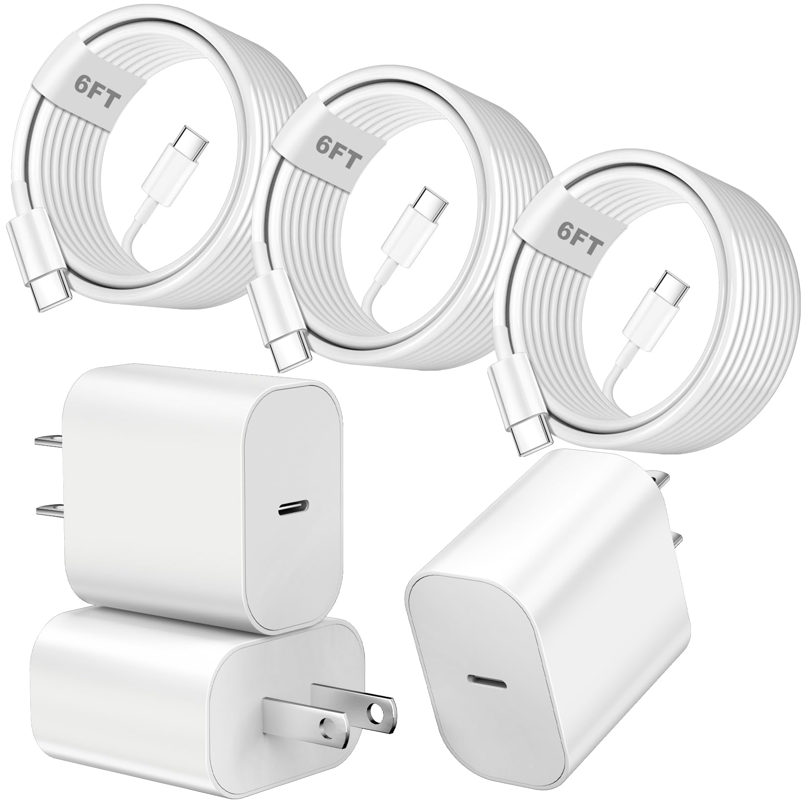 Fast iPhone 17 16 15 Charger Type C Charger Fast Charging Block 3Pack 20W Quick USB C Phone