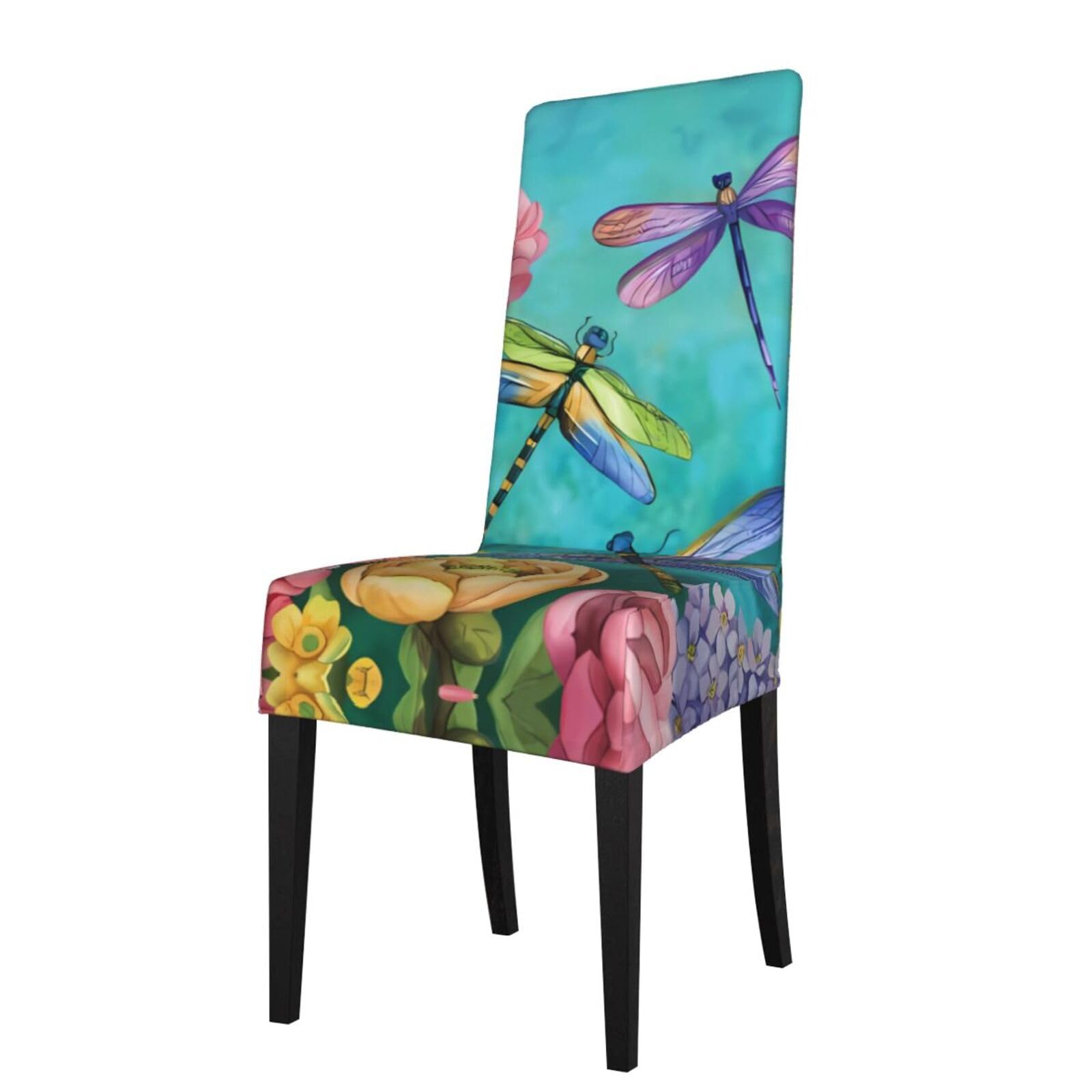 YYHWHJDE Dragonfly Garden Spring Prints Dining Chair Throw Covers - Stretchy & Wrinkle-Resistant Seat Layers for Most Standard Chairs - Quick Refresh & Protect Your Furniture
