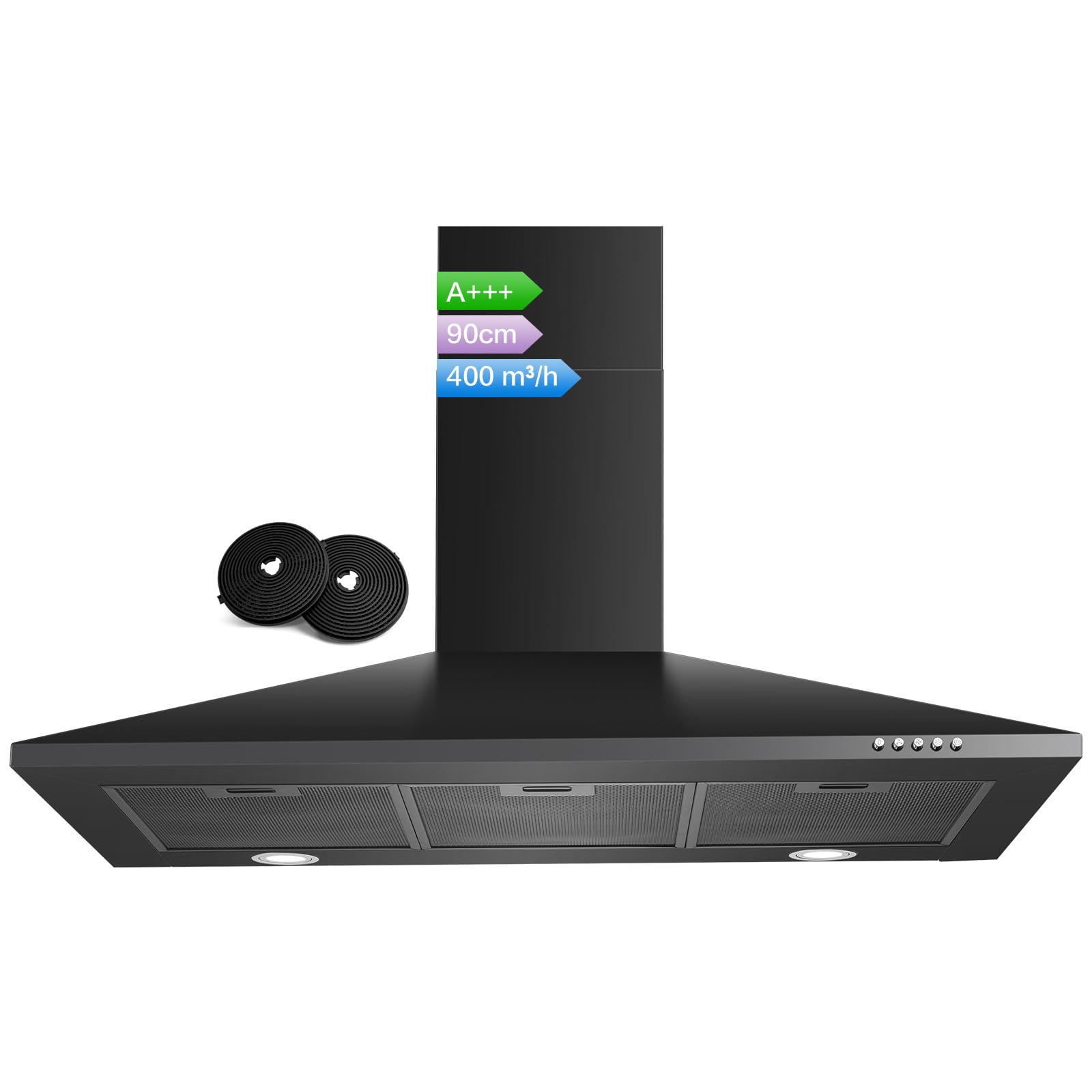 SNDOAS Chimney Cooker Hood 90cm, 400m³/h Extractor Fan for Kitchen with Carbon Filters, A+++, 3-Speed with LED Lights, Recirculating & Ducting Modes Wall Mounted Range Hood, Silver — view 11