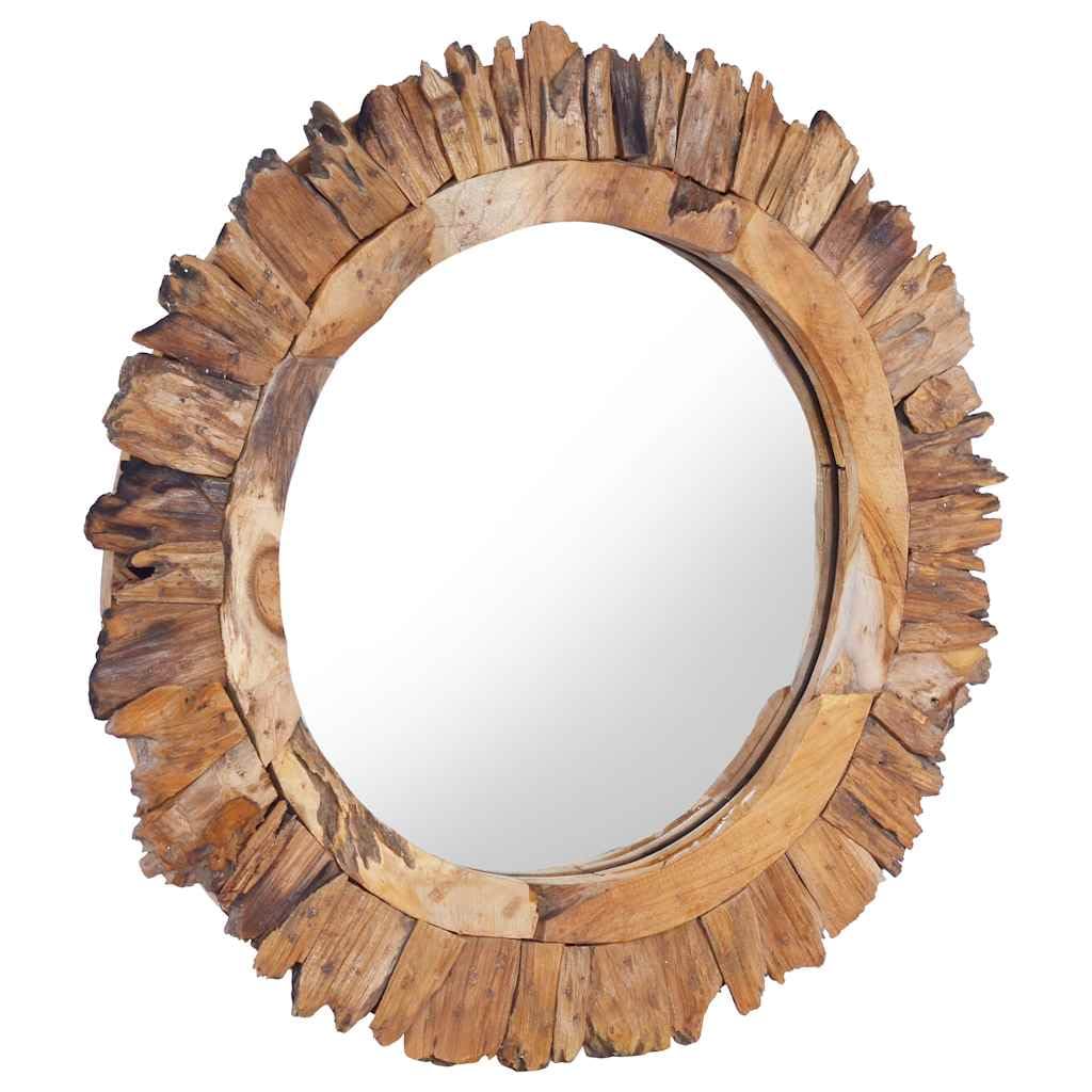 Specchio da parete rotondo, 60 cm, in teak, con cornice a petali, specchio ad alta risoluzione da appendere, moderno specchio da trucco, facile da pulire, specchio da parrucchiere, senza