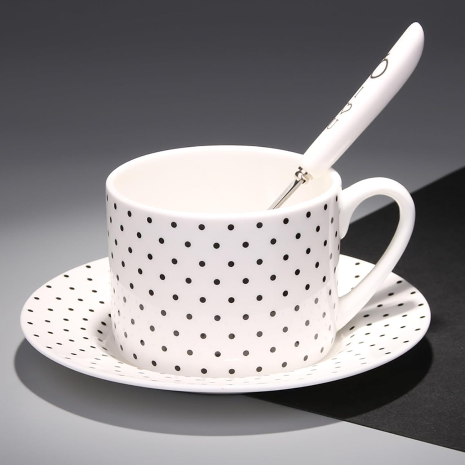 Tazza da caffè Geometrica Creativa, Semplice, Leggera, di Lusso, per Ufficio E Casa, in Ceramica, Set da tè Pomeridiano con Piattino., Dotting