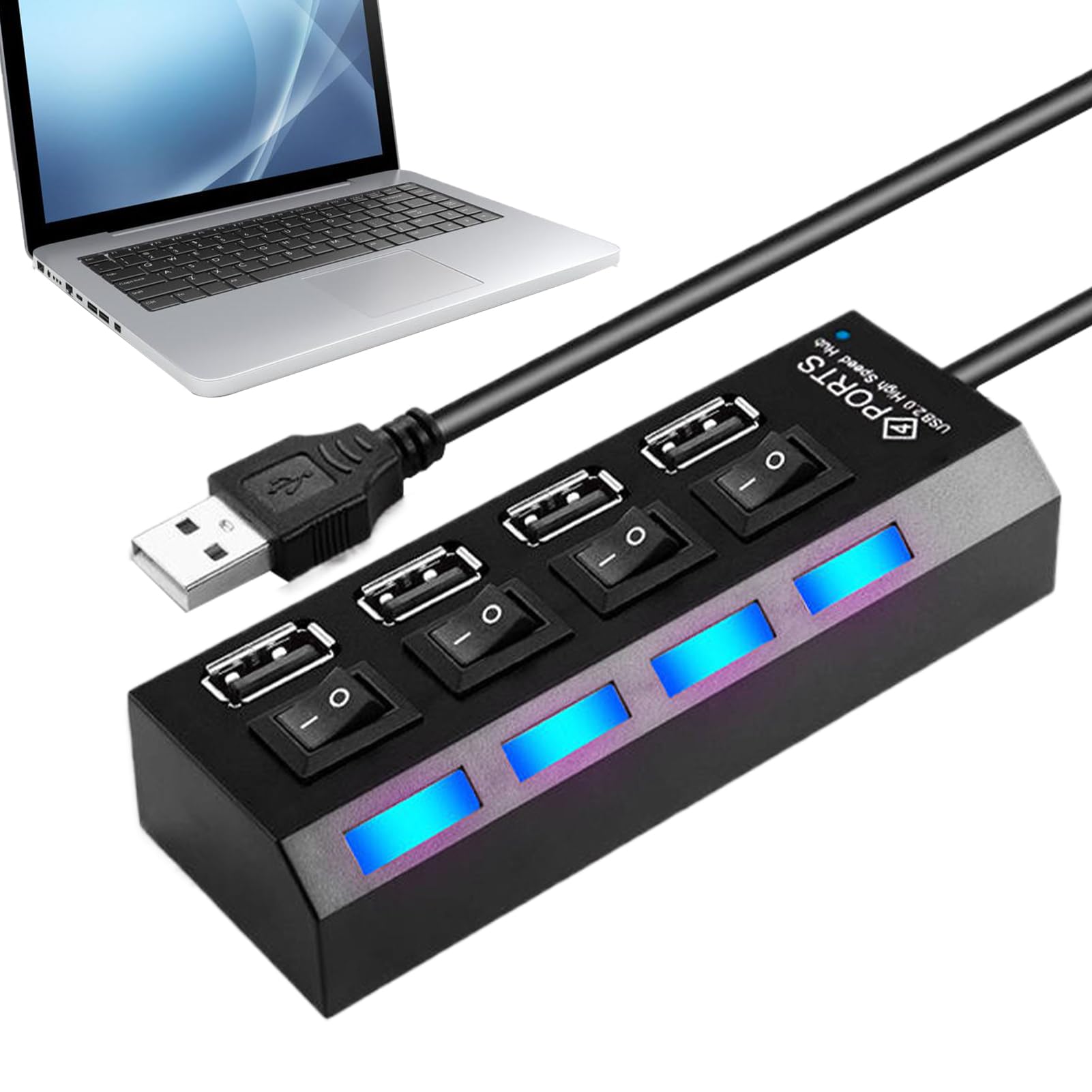 USB C Hub Portable Port Data Adapter Multipurpose USB Hub with Individual Button for Remote Work Studio Travel