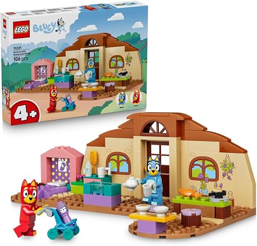 LEGO Bluey School with Rusty and Bluey 11221 | Educational Toy, Kitchen, Cafe, 2 Minifigures & Play Food, Montessori Set, Gift for 4+ Year Old Girls & Boys, 106 Pieces