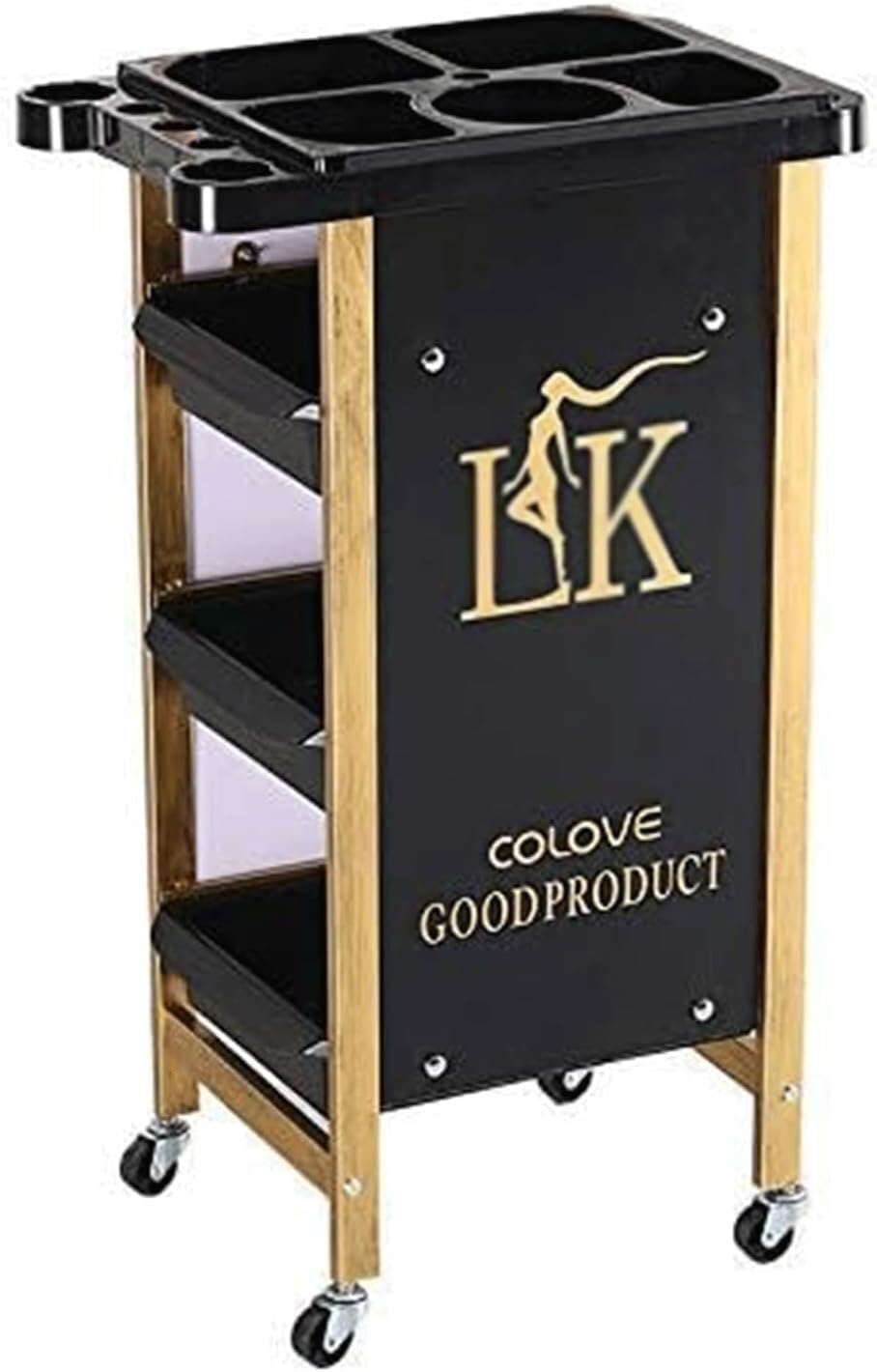 SSDDLZEQ Mobile Salon Station, Salon Trolley 3 Drawer Salon Rolling Cart Metal Salon Cart With Wheel Trolley Cart Hair Dryer Holder Rolling Salon Cart