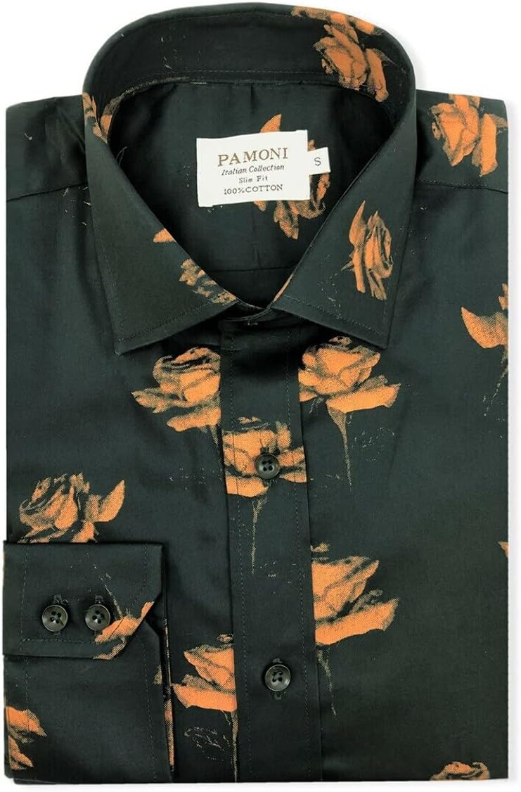 Pamoni Green Gold Flower Print Shirt Green L