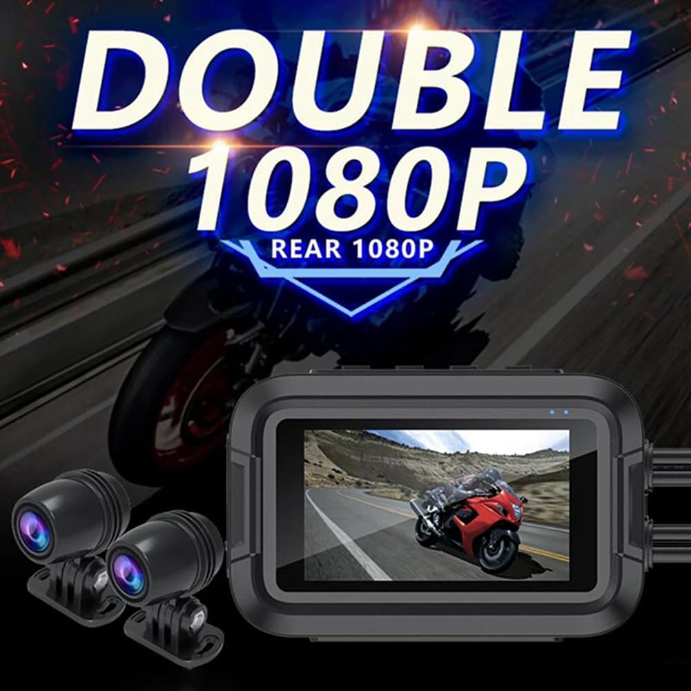 V9 Dashcam per Moto WiFi 1080P Fotocamera Anteriore Posteriore Videoregistratore per Moto Impermeabile con Monitor di Parcheggio Resistente B