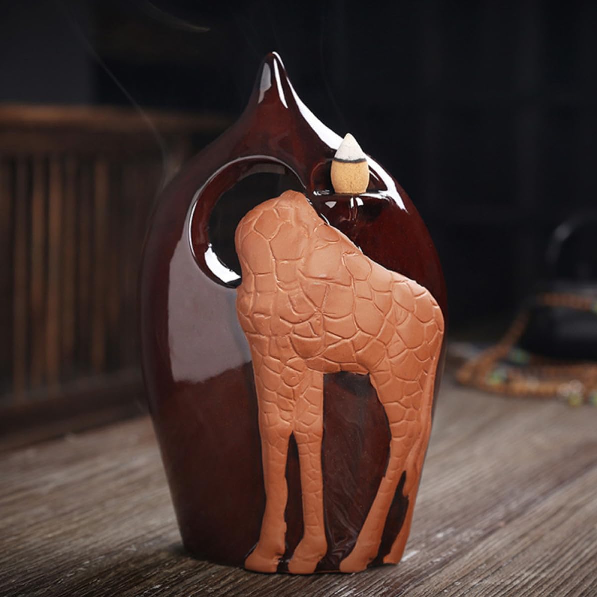Bruciatore di Incenso Riflusso in Ceramica Giraffa per Aromaterapia
