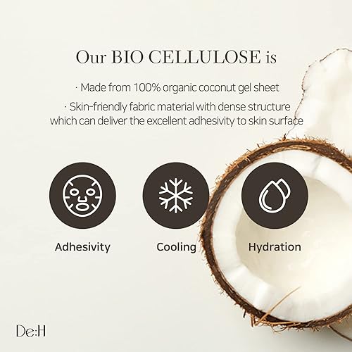 Miniatura 6 de DeH Mascarilla de bio celulosa  Antienvejecimiento de colágeno coreano iluminador e hidratante, cuidado de la piel con hoja de gel de coco orgánico,