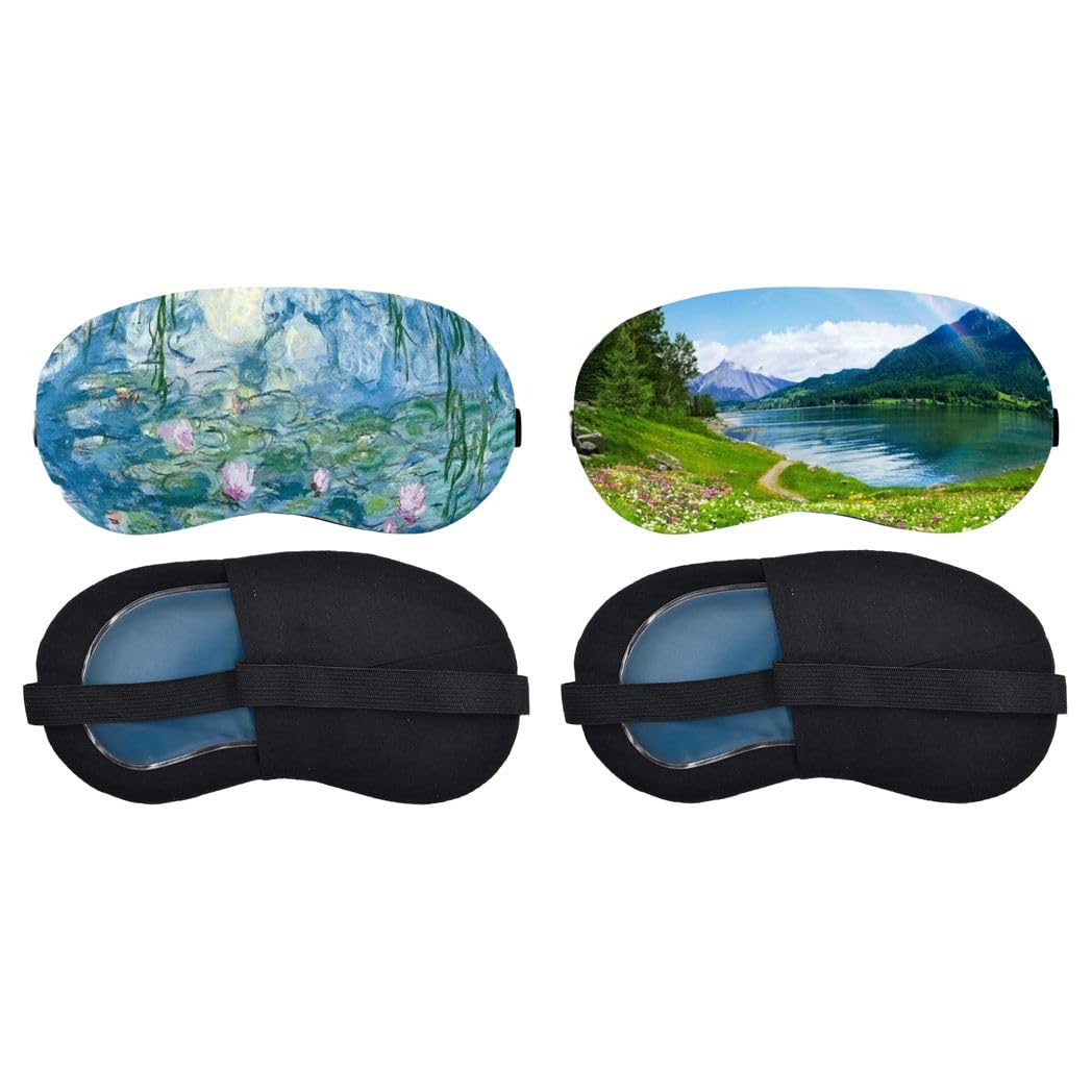 Aoxeria Water Lily Garden, Alpine Lake Meadow Sleeping Mask Combo, Soft Comfortable Light-Blocking Eye Cover for Women, Men & Kids, Reusable Blindfold for Night Sleep, Nap, Travel (Pack of 2)-image-1
