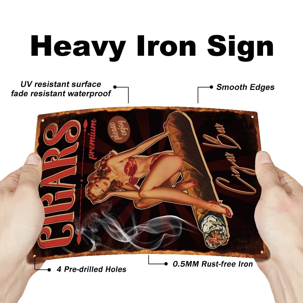 GLOBLELAND 3Pcs Pin Up Women Metal Tin Sign Set Beer Cigar Karaoke Woman Tin Signs 12x8in/30x20cm Art Plaque Poster Wall Decor for Bar Club Pub Saloon - Image 3