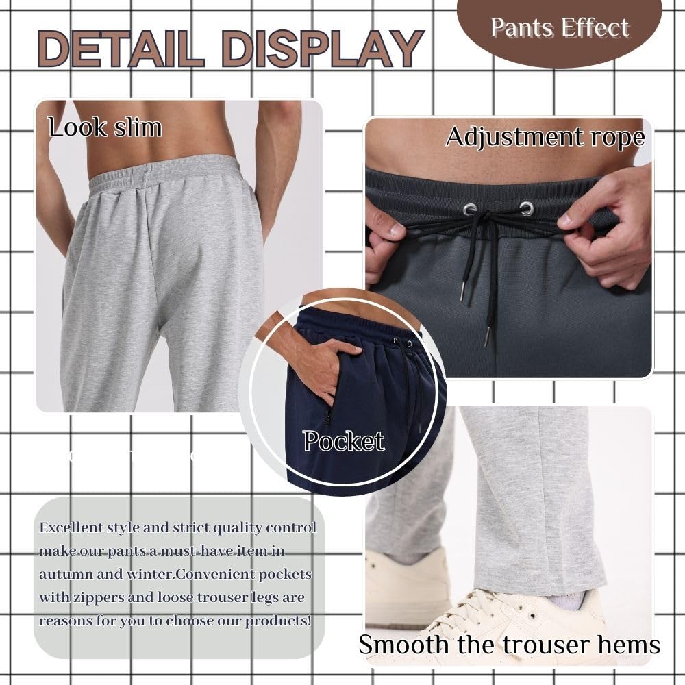 Pantaloni da jogging da uomo, confezione da 3, da jogging, da uomo, sportivi, con cerniera, traspiranti e flessibili