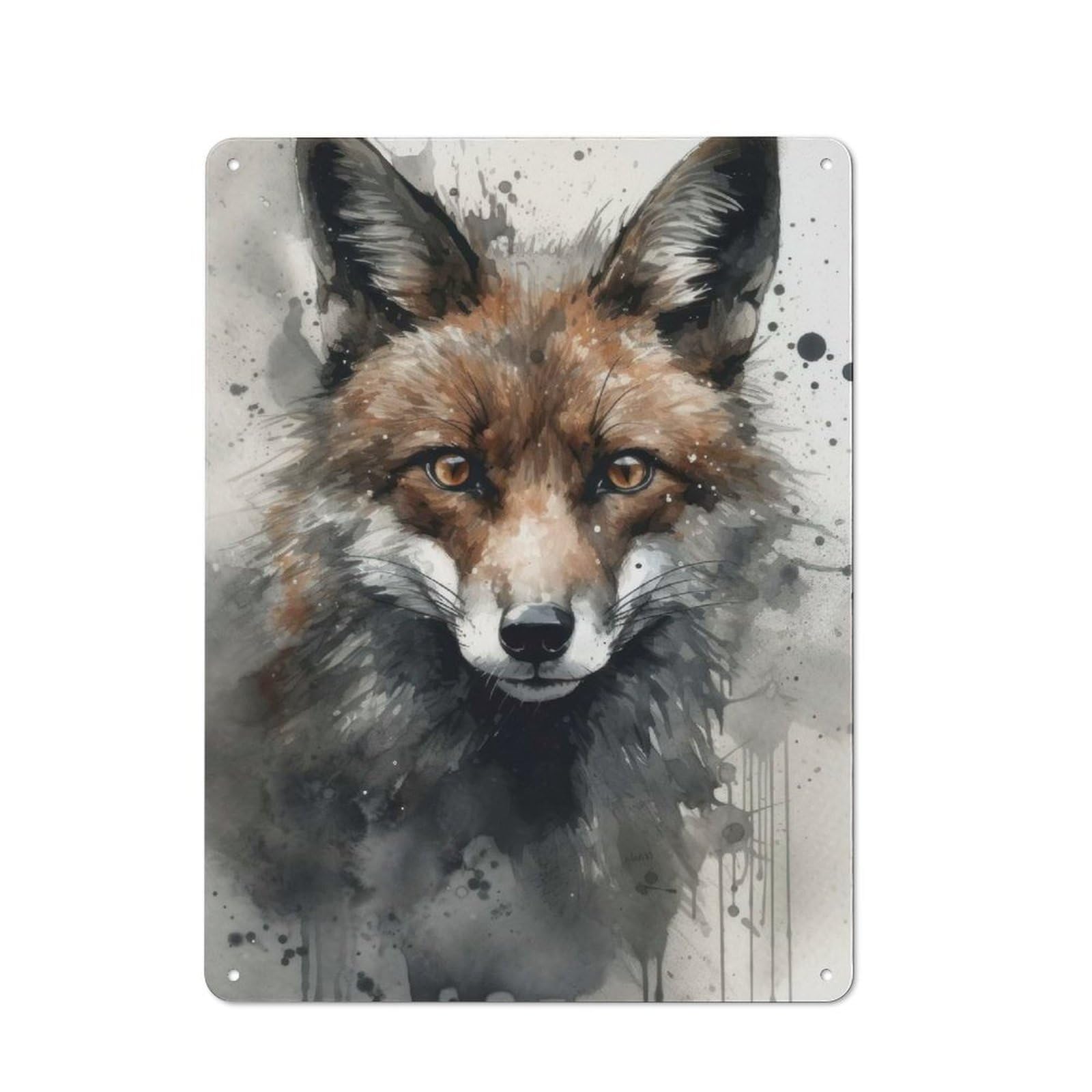 Junmoney Fox Wild Charm Watercolor Metal Sign 40X30cm With For Workshop Wall, Vintage Decor, A Decorative Christmas Gift For Metal Sign Collectors