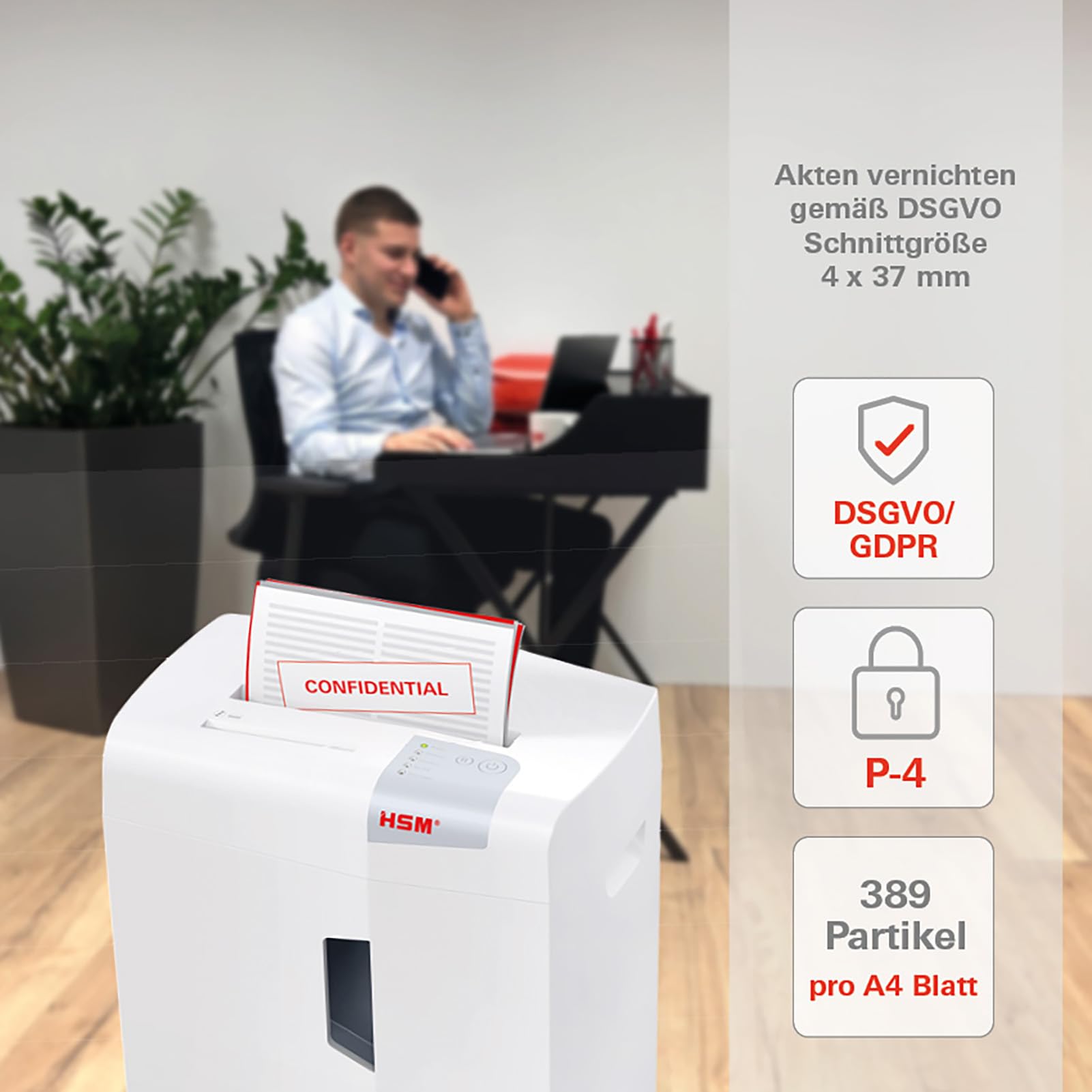 HSM shredstar X13 1057121 Distruggidocumenti da 4x37 mm, Bianco argento, taglio a frammenti | Capacità di raccolta 23 l, particelle, 13 fogli
