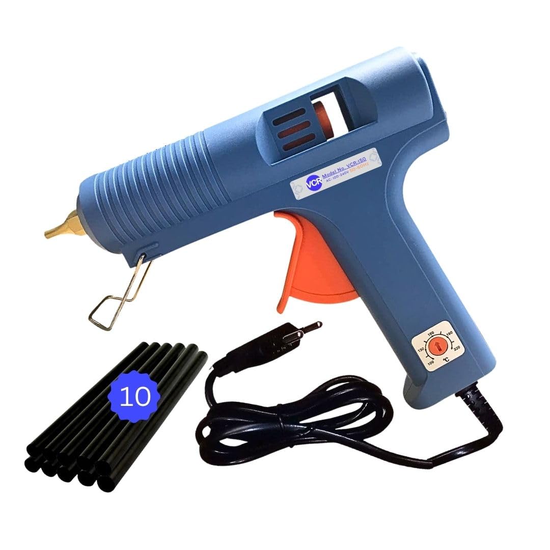 VCR 150W Heavy Duty Glue Gun with Temperature Control Regulator - 150 Watts & Thin Nozzle for Precise Glue Output (DIY & Professional Use) + 10 Black - 11mm Glue Sticks - VCR 150-image-45
