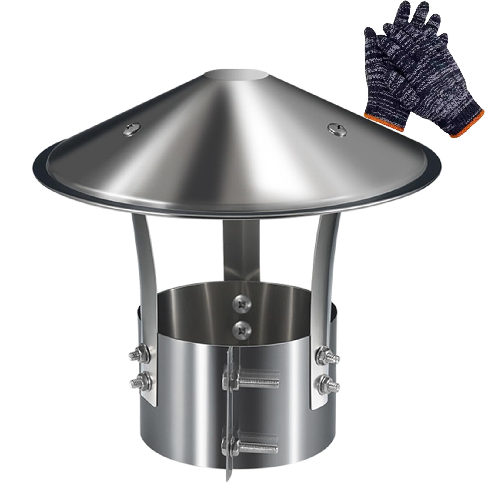 OYSKGNCMW Stainless Steel Chimney Cover, Weather-Proof Chimney Cap, Exterior Stove Pipe Topper Roof Vent, Fireplace Chimney Caps for Outside with Adjustable Metal Screws & Gloves(180mm/7.08")