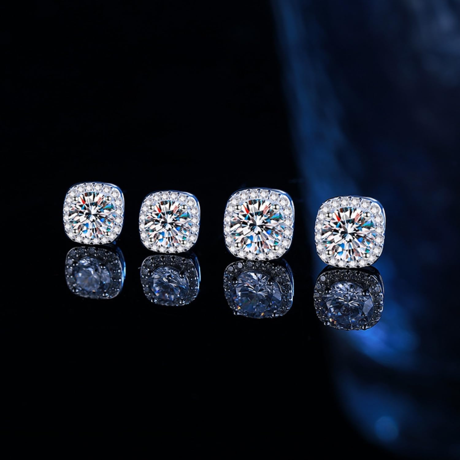 HELLOICE Moissanite Magnetic Halo Stud Earrings D Color VVS1 Clarity Square Non-Piercing Stud Earrings for Women Men