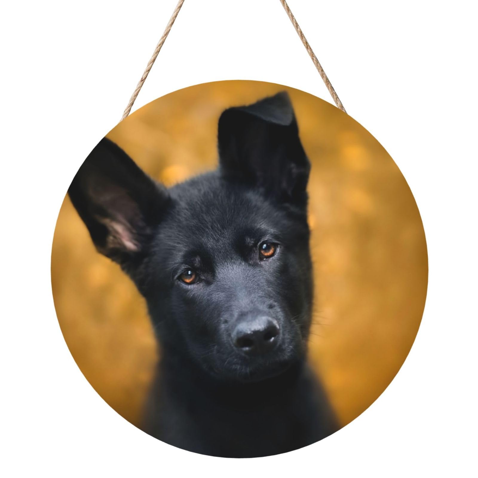 InOmak Black German Shepherd Dog Printed, Round Wood Panel Painting 12 in, Wall Hanging Painting For Home