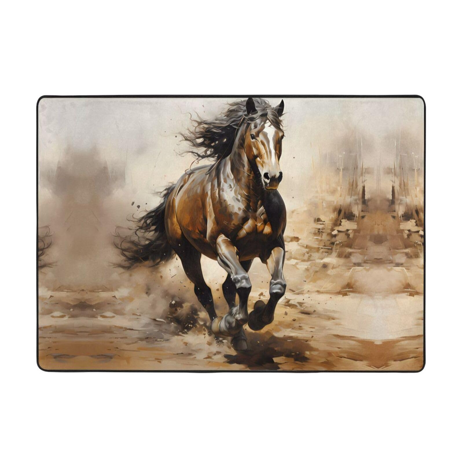 Grand tapis imprimé cheval occidental 203x147 cm flanelle chambre bureau