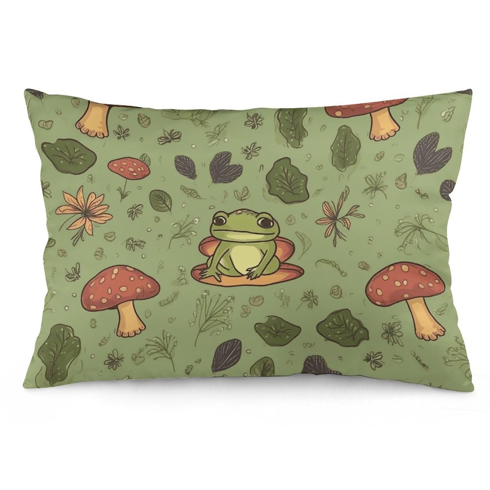2 Pack Pillow Cases for Hair and Skin, Soft Breathable Pillow Case Covers with Hidden Zipper, Frogs and Mushrooms Pillowcase 16 "x24 Pillow Covers for Sleeping Gift