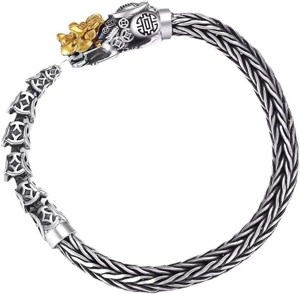 Vintage Pi Xiu Feng Shui Bracelet S925 Stering Silver Bracelets, Engrave Cameo Bangle Protection Amulet Wealth Lucky Love Jewelry, Release the Pressure for Men and Women